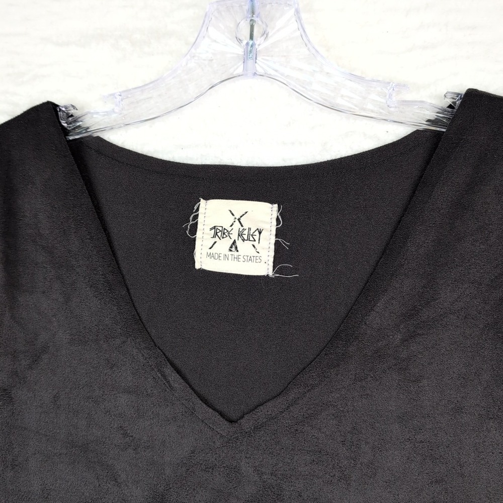 Tribe Kelley Faux Suede Long Sleeve V Neck Black‎ Shirt Large